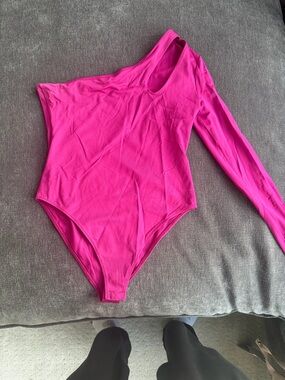 Zara Hot Pink One-Shoulder Long-Sleeve Bodysuit